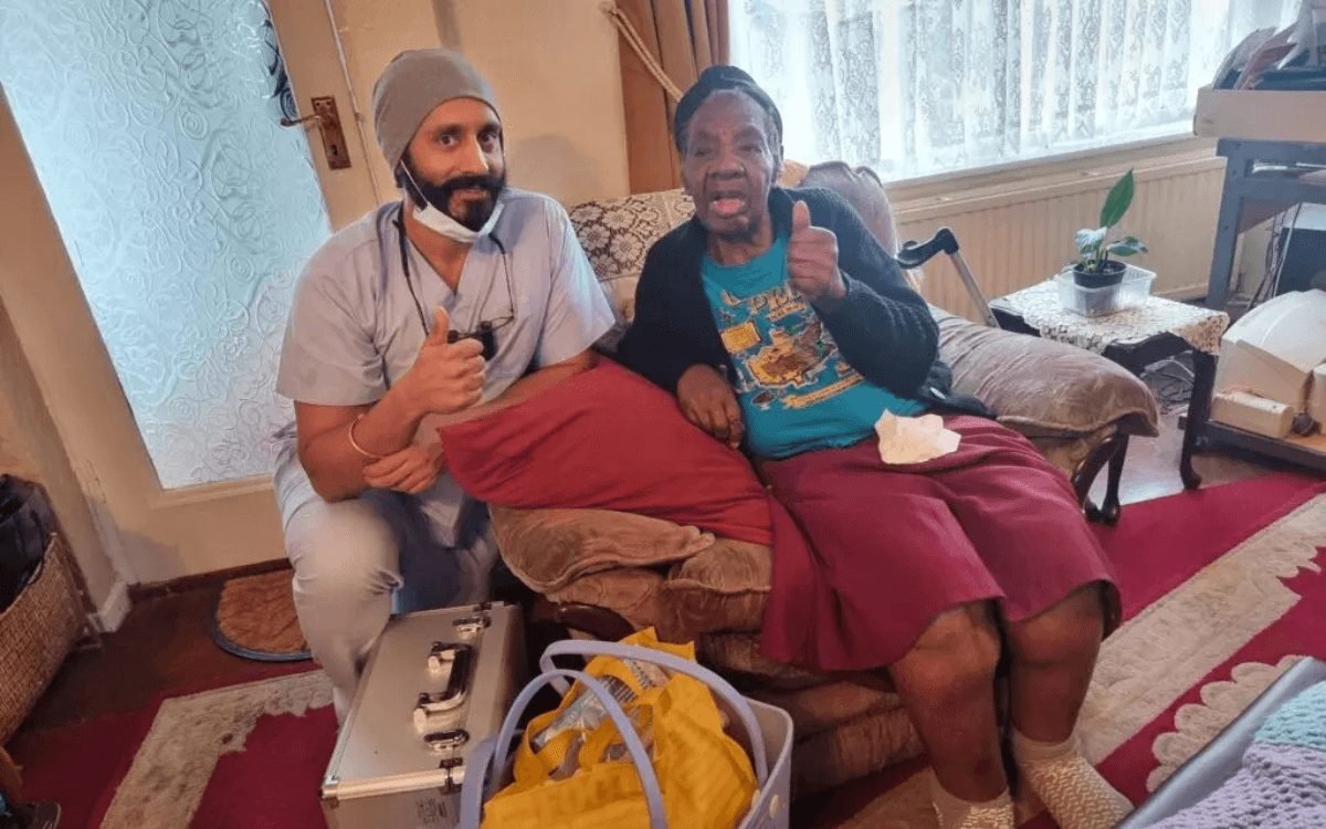 Dentist treating a patient during a home visit in Leeds